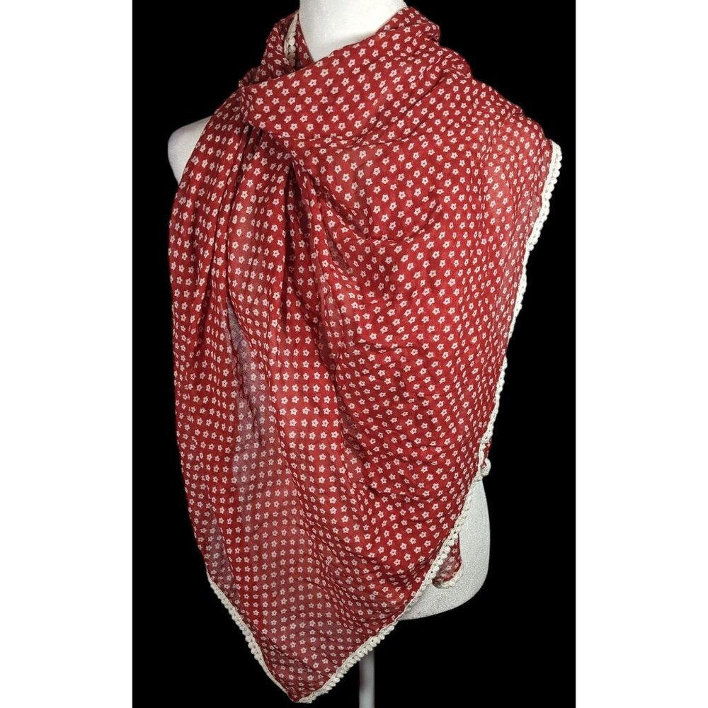 Rustic Cottagecore Floral Print Red And White Start With Crochet Edges